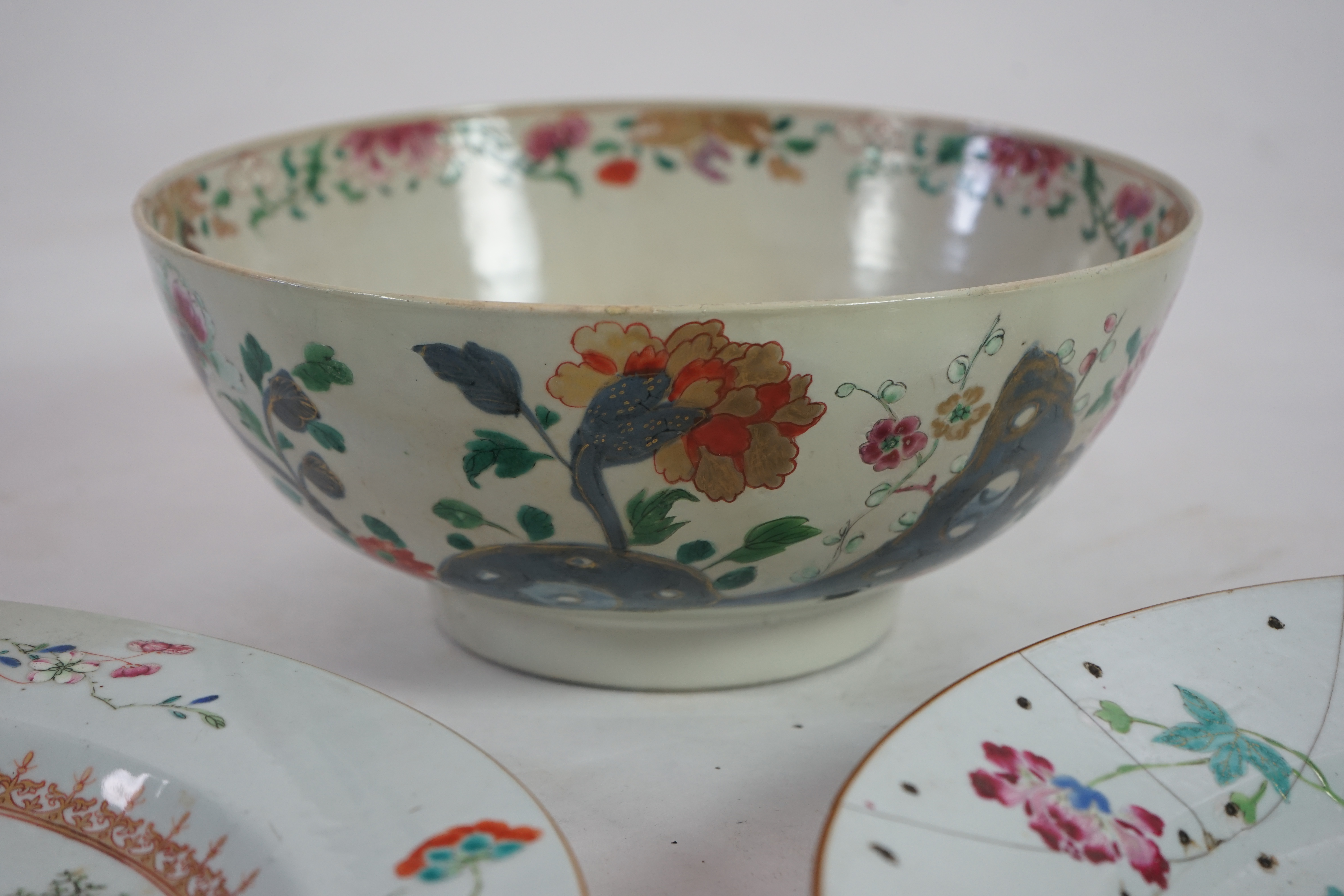 A Chinese famille rose ‘landscape’ dish, Qianlong